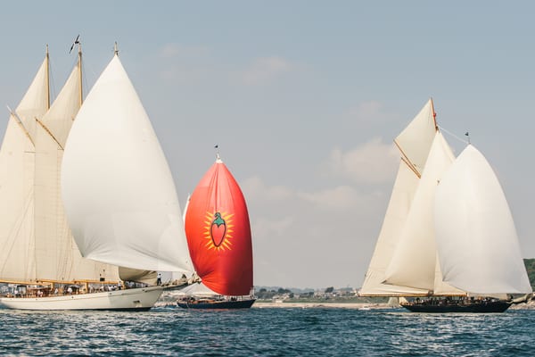 Adela and Christopher racing under full sail during the Pendennis Cup.
