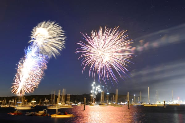 Fireworks lighting up the night sky over Falmouth Harbour during Falmouth Week 2010.