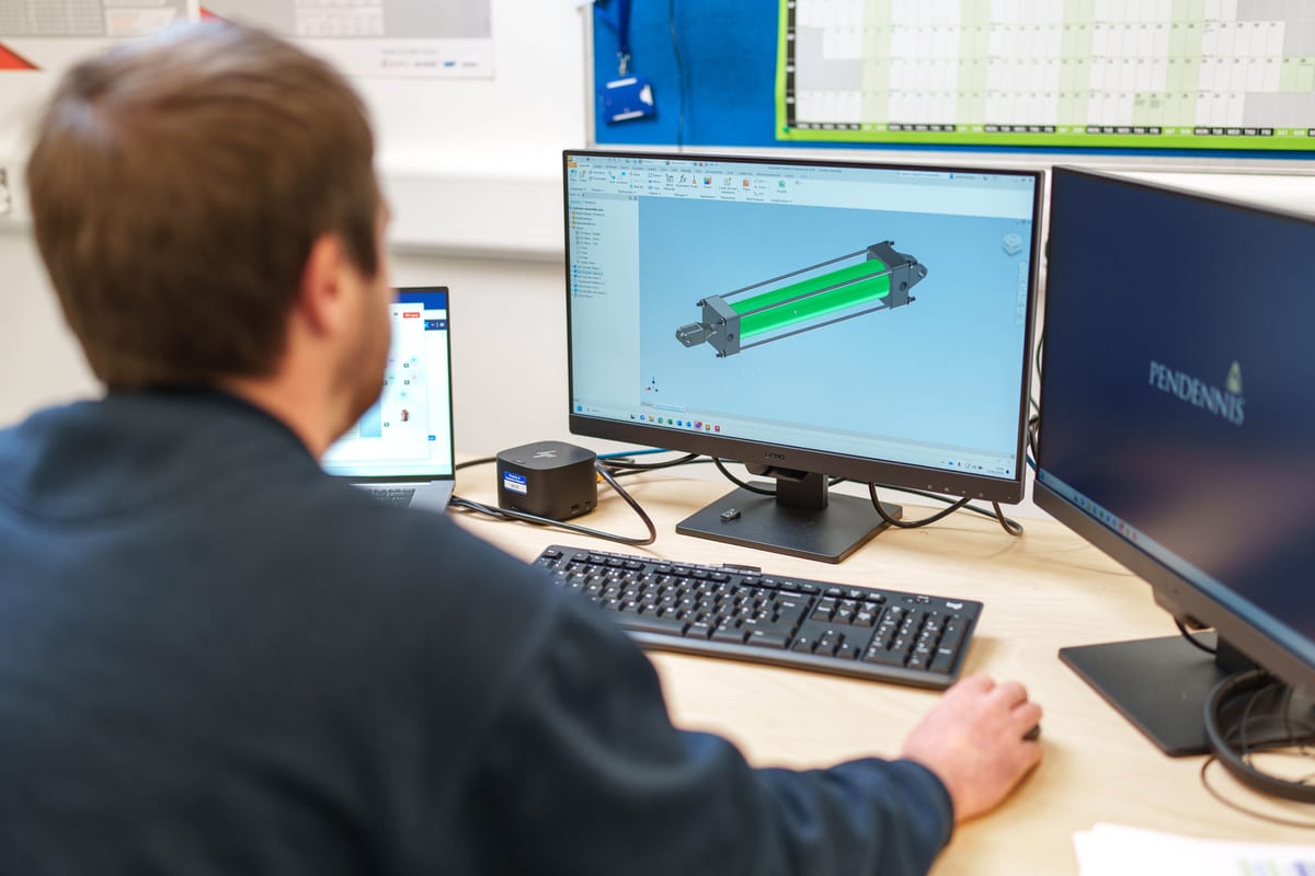 Engineer using 3D CAD software to design a component at Pendennis’s Digital Manufacturing Centre.