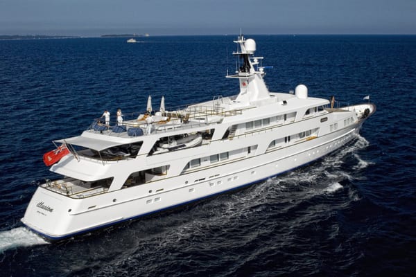 Illusion underway at sea showcasing her extended 5m stern remodel.