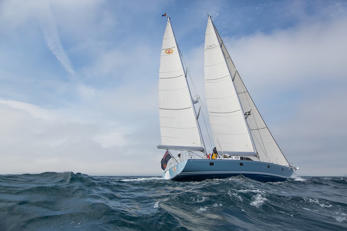 Sailing yacht Lady K underway during sea trials after a 6-month refit.