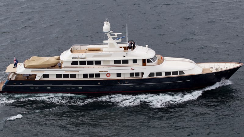 Classic motor yacht A2 underway after an award-winning refit by Pendennis Shipyard.