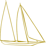 Stylised gold line illustration of a classic sailing yacht, representing bespoke superyacht builds.
