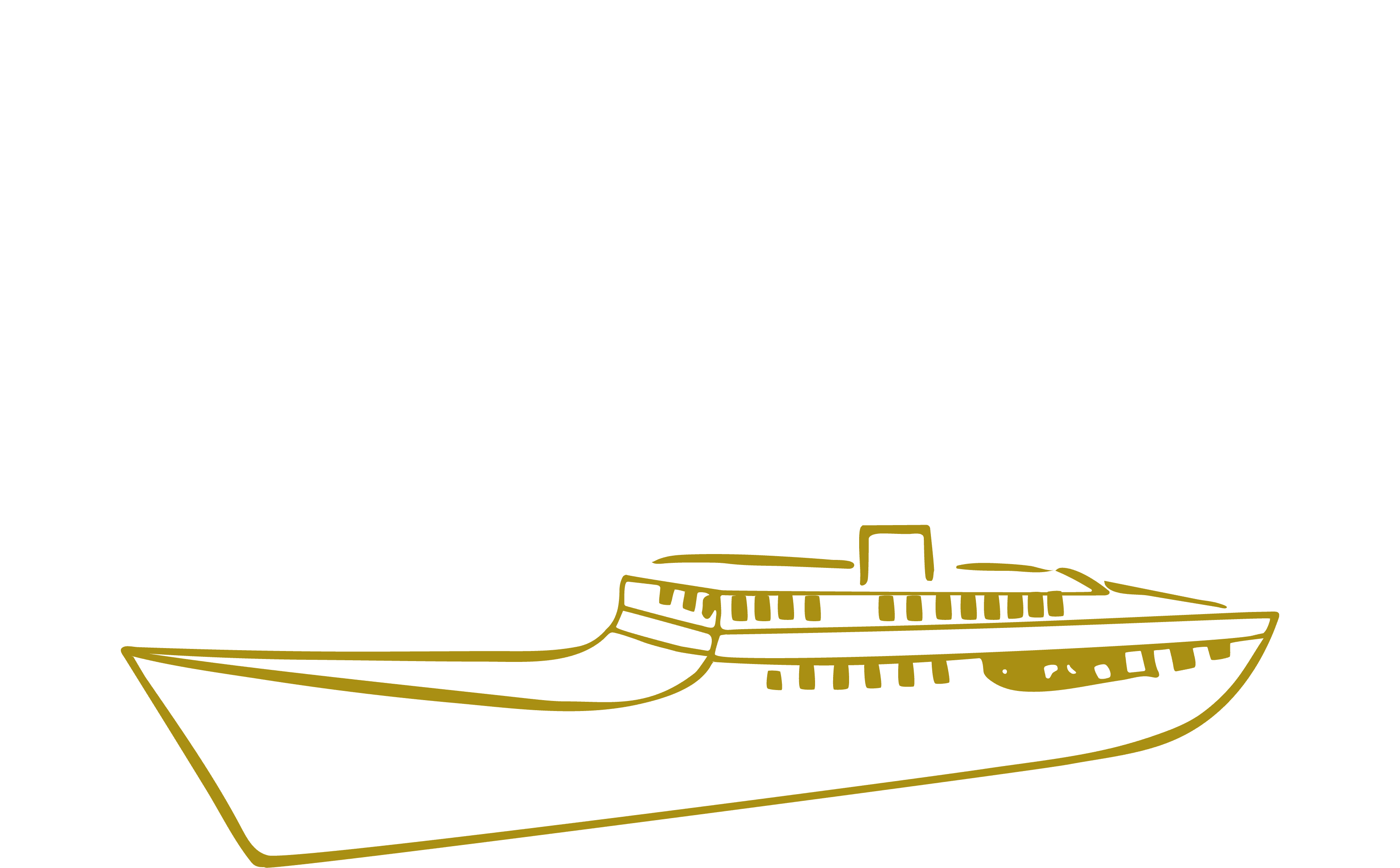 Stylised gold line illustration of a classic motor yacht, representing heritage superyacht restoration services.