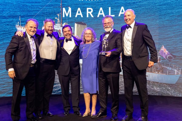 Pendennis team celebrate as Marala wins "Rebuilt yacht" at the World Superyacht Awards 2023