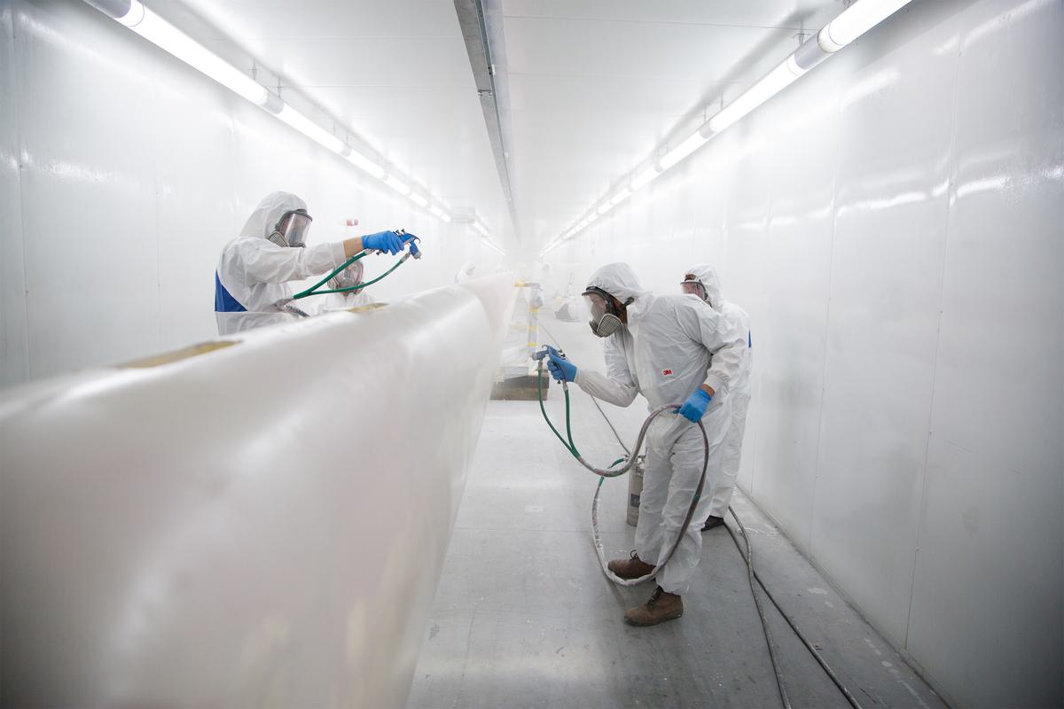 Painting in Pendennis' specialist 80m mast booth